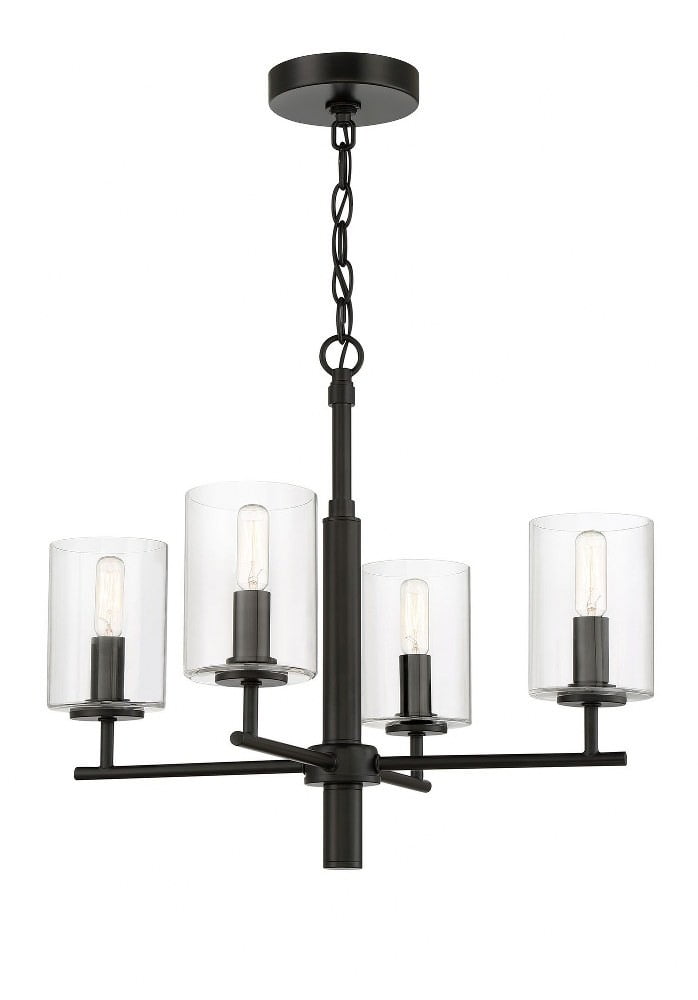 Hailie 4-Light Flat Black Chandelier with Clear Glass Shades