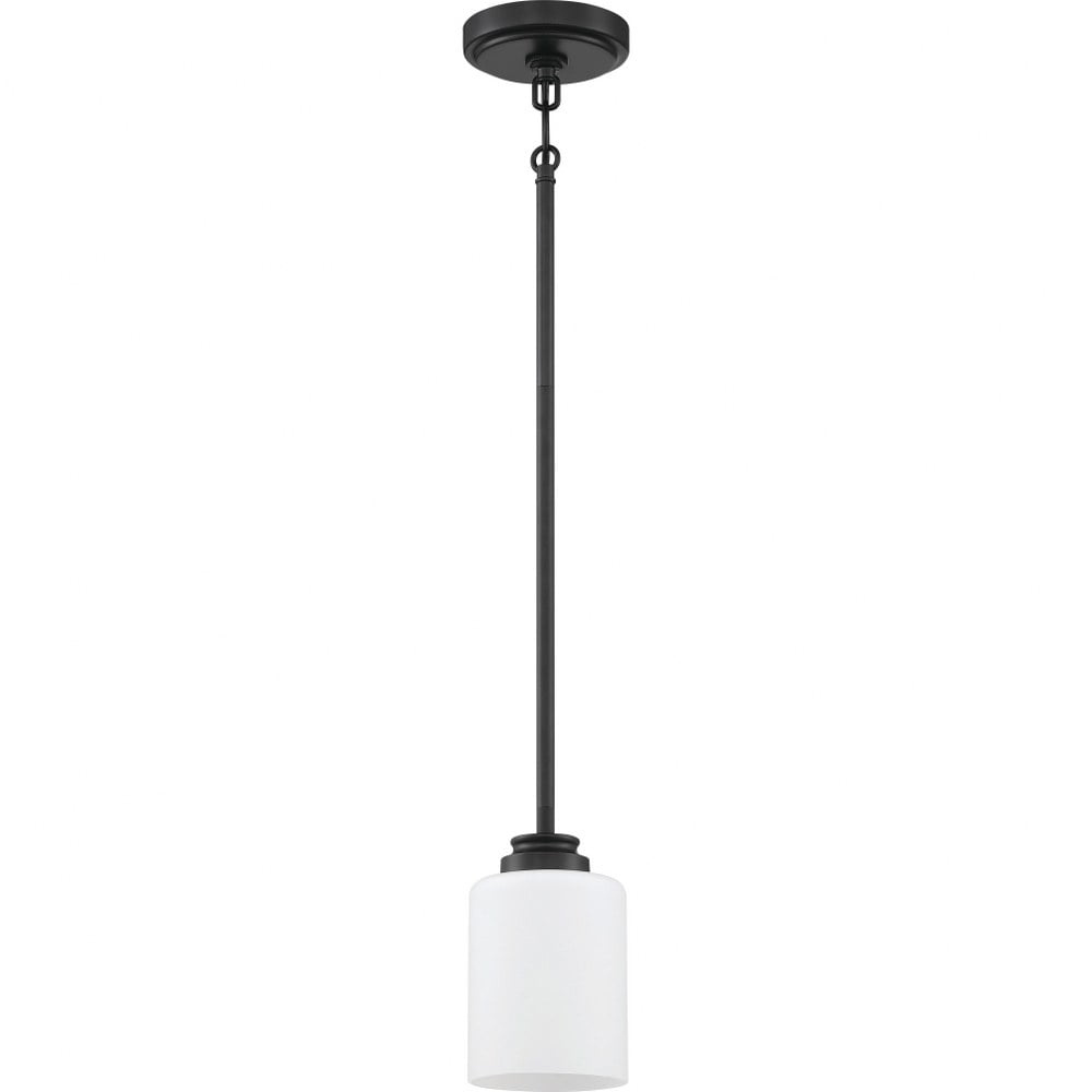 Flat Black Mini Pendant with Frosted Glass Shade