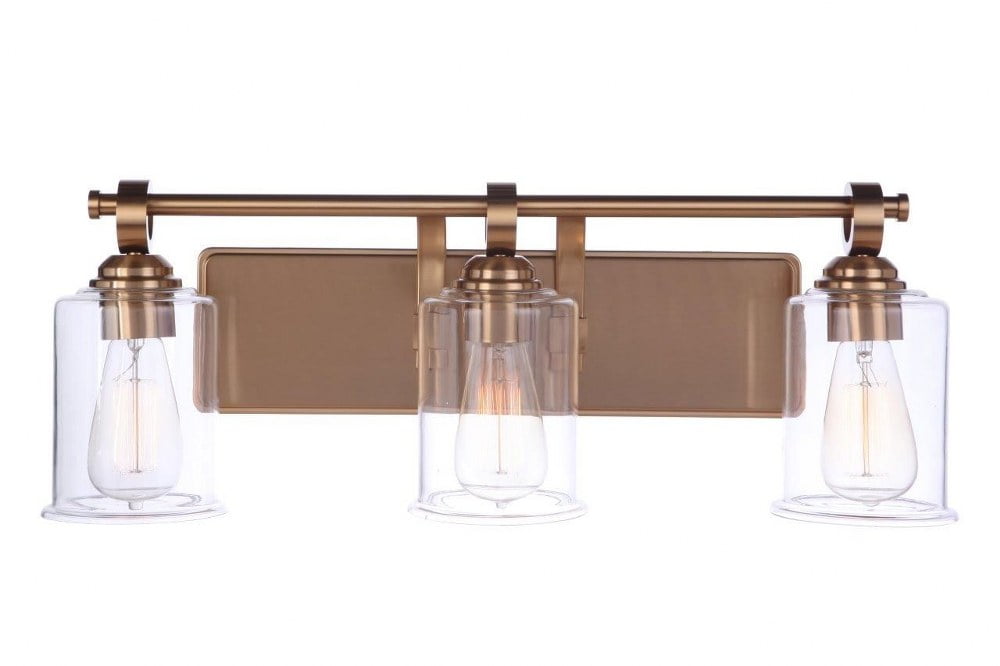 Romero Satin Brass 3-Light Vanity with Clear Glass Shades