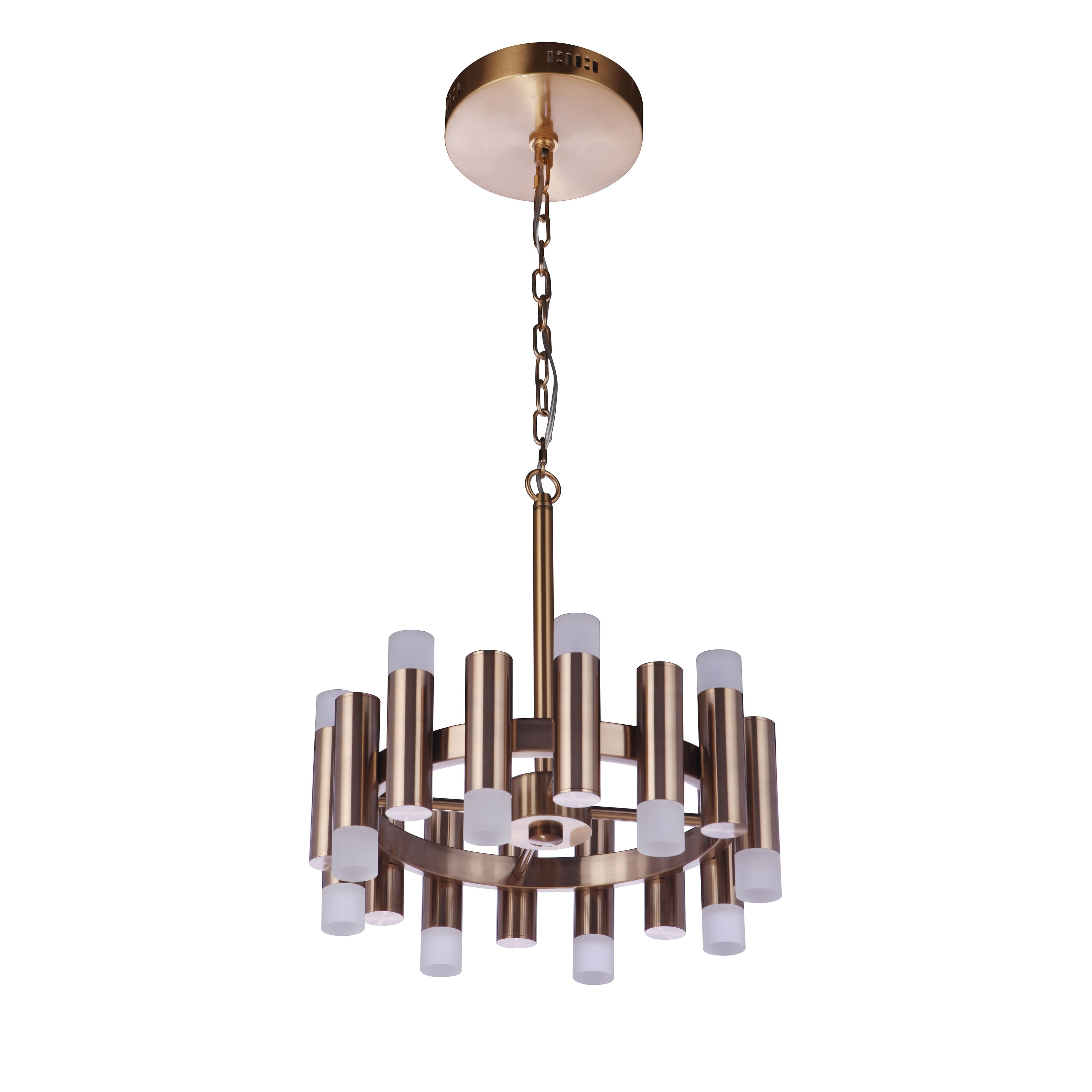Satin Brass 16-Light LED Chandelier with Frosted Acrylic Shades