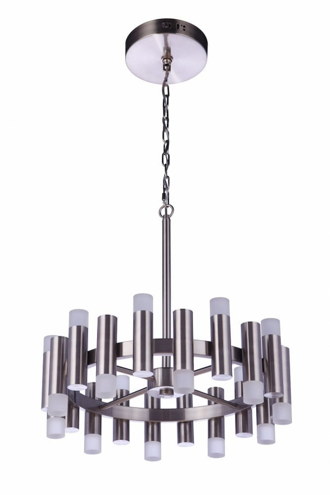 Brushed Polished Nickel 20-Light LED Chandelier with Frosted Glass Shades