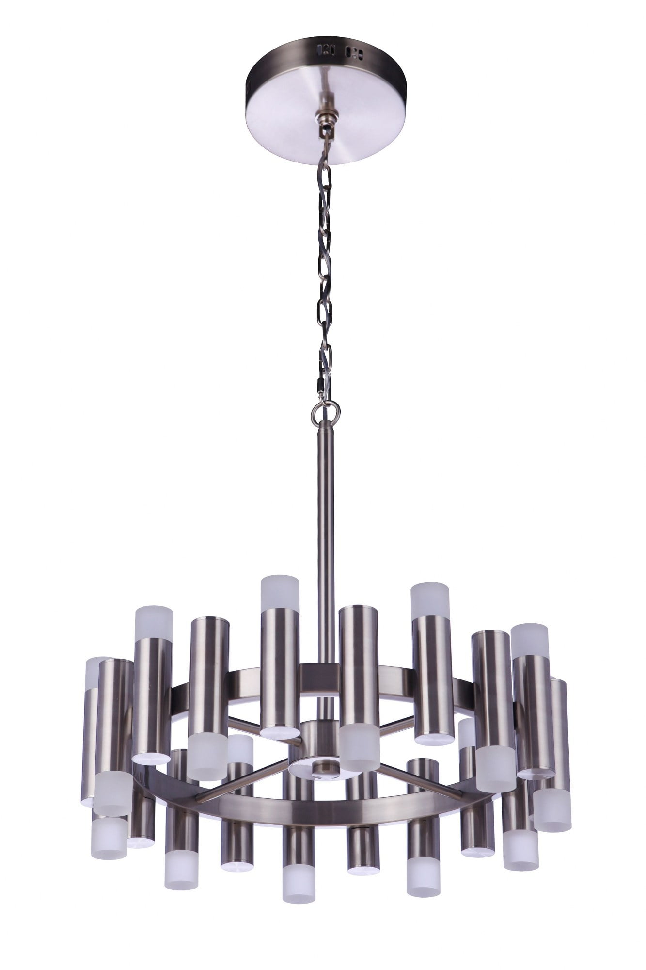 Brushed Polished Nickel 20-Light LED Chandelier with Frosted Glass Shades