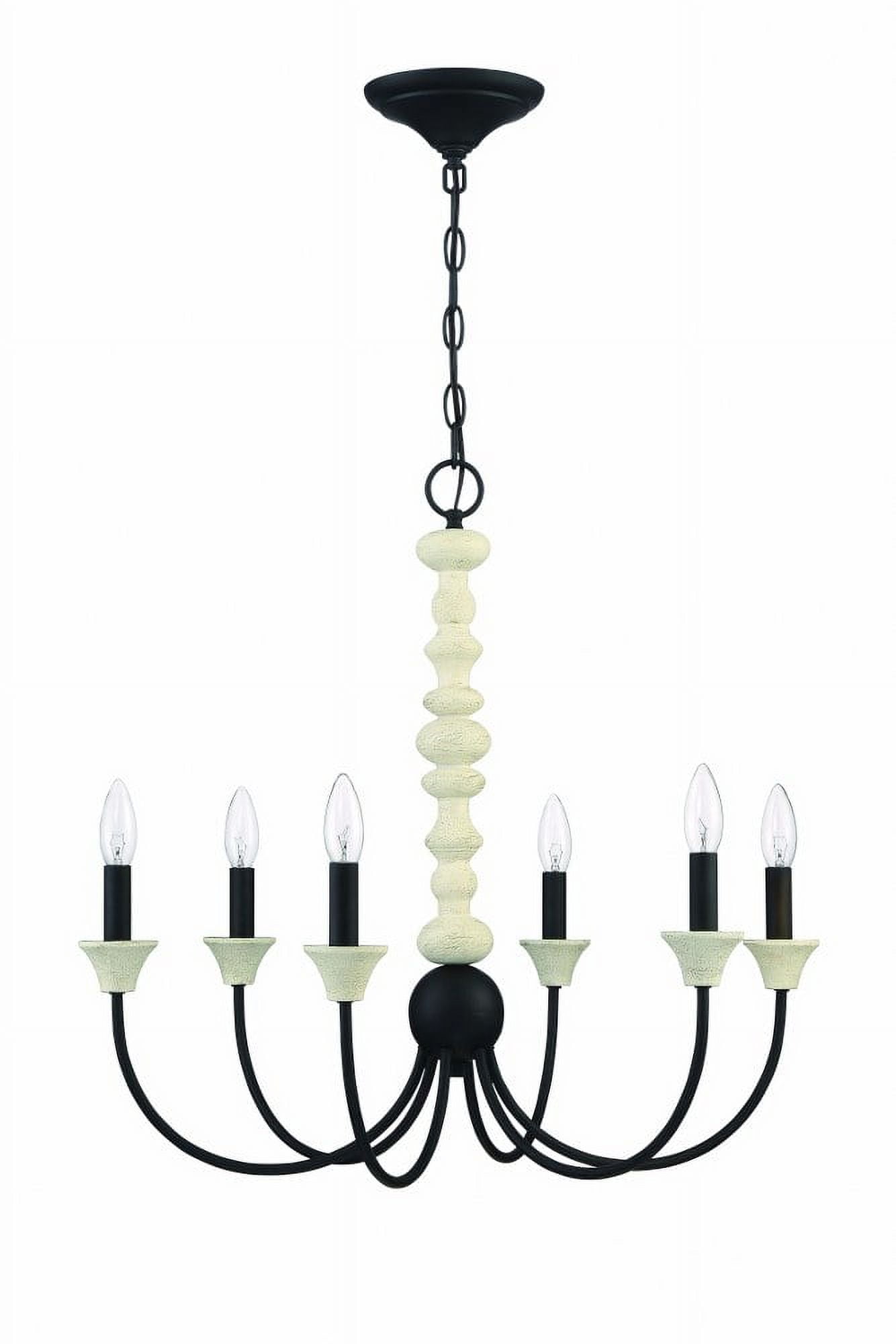 Flat Black and Rope 24" Wide 6-Light Candle Chandelier