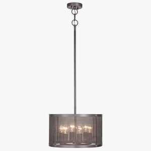 Matte Black Gilded Mesh Drum 17.88" Pendant Light