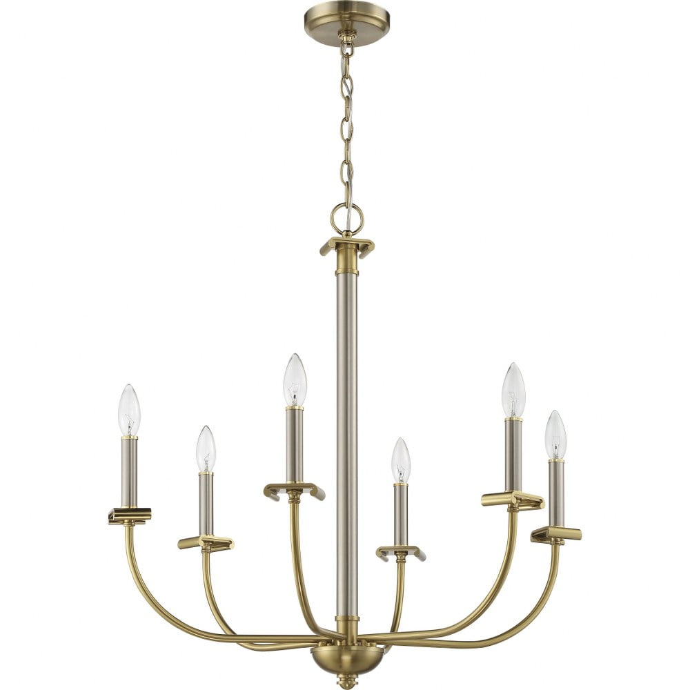 Stanza Brushed Nickel and Satin Brass 6-Light Chandelier