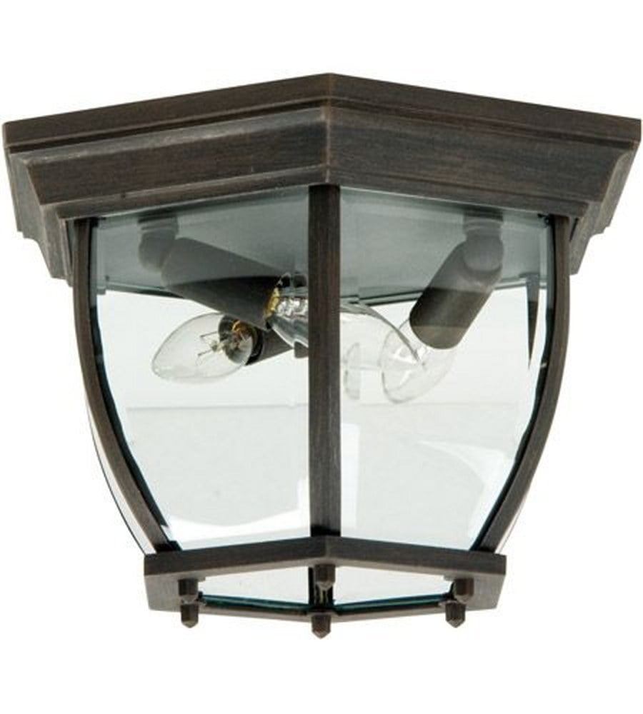 Rust Aluminum 3-Light Outdoor Flush Mount with Clear Glass Shade