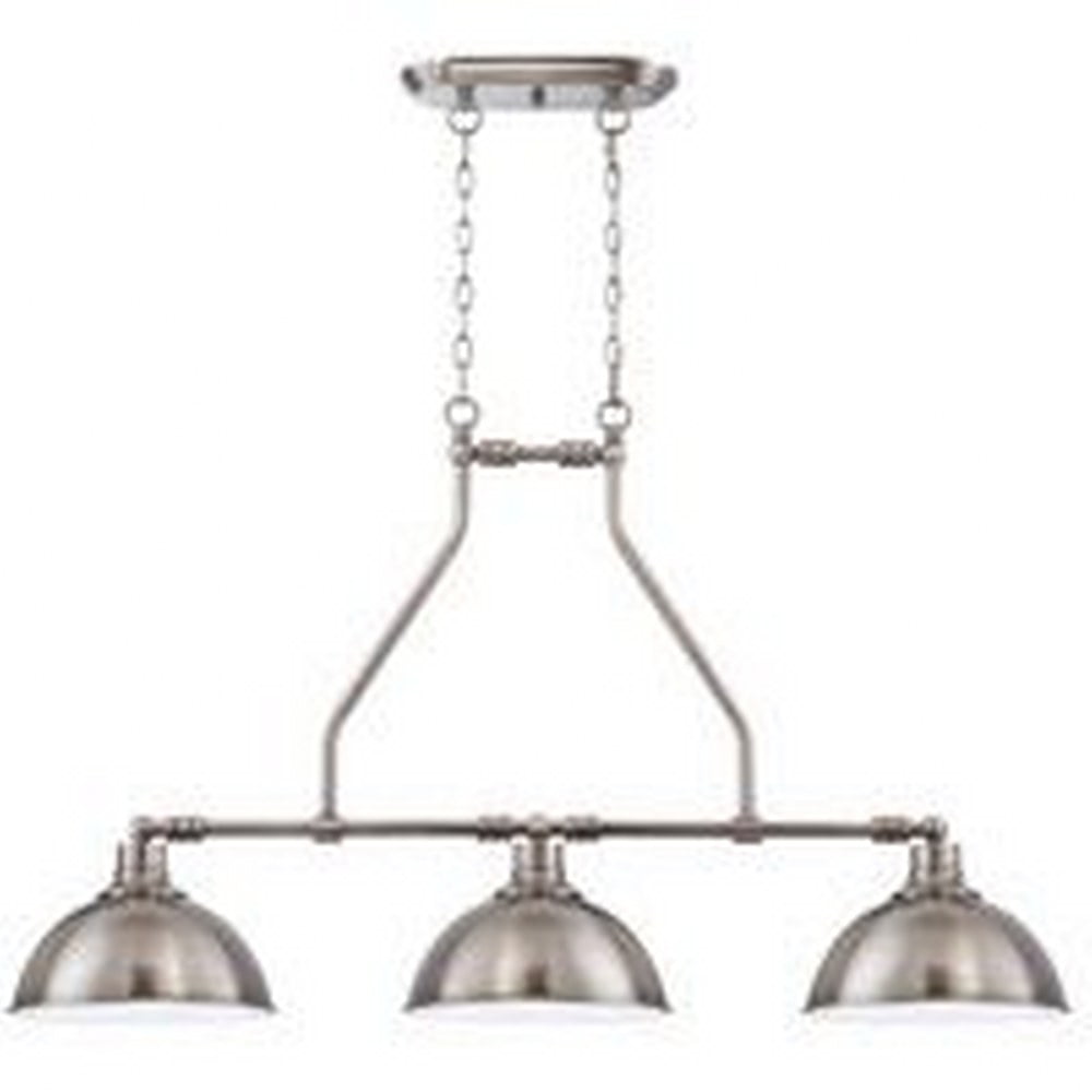 Modern Satin Nickel 32" Island Light with Gray Glass Shades