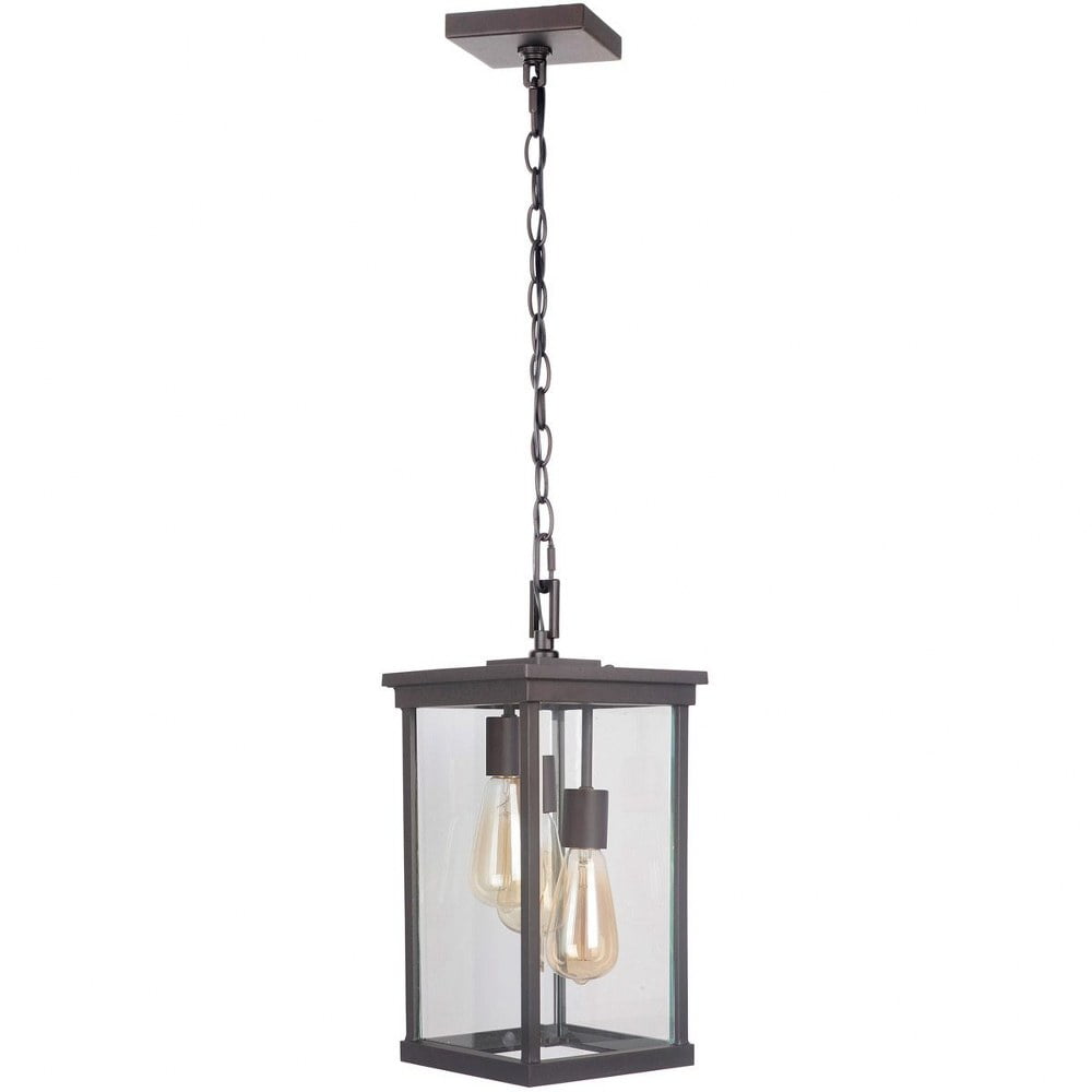 Distressed Bronze Rectangular Glass Outdoor Pendant Light