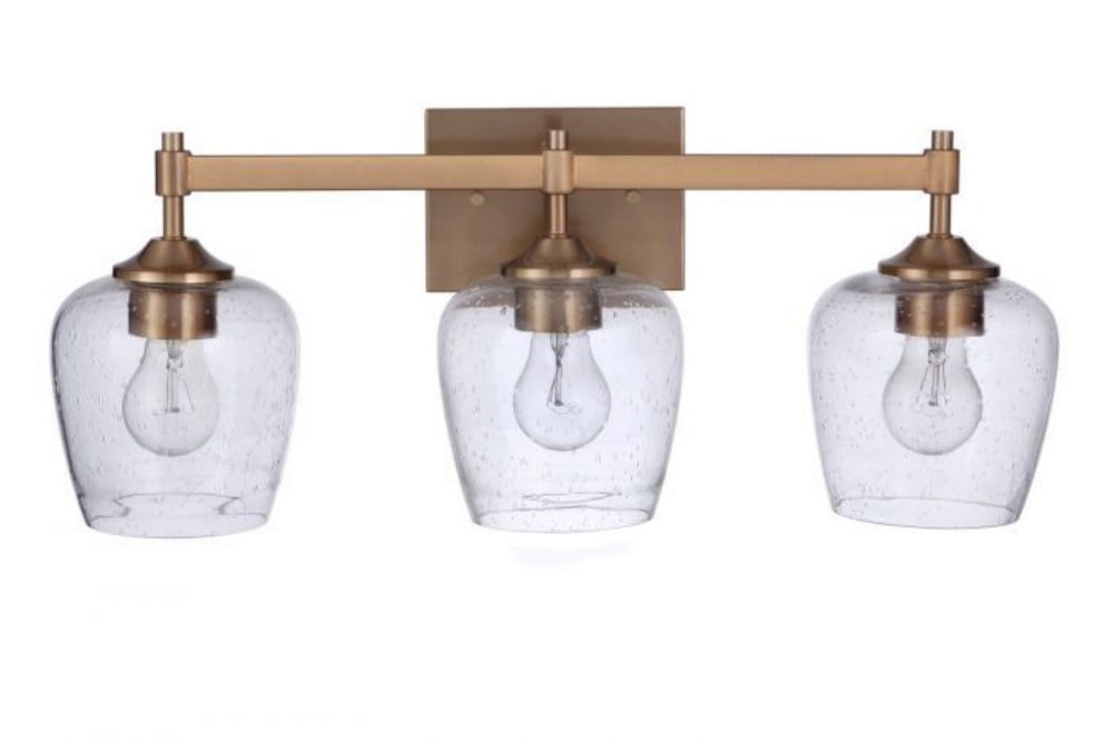 Stellen 22" Satin Brass Vanity Light with Clear Glass Shades