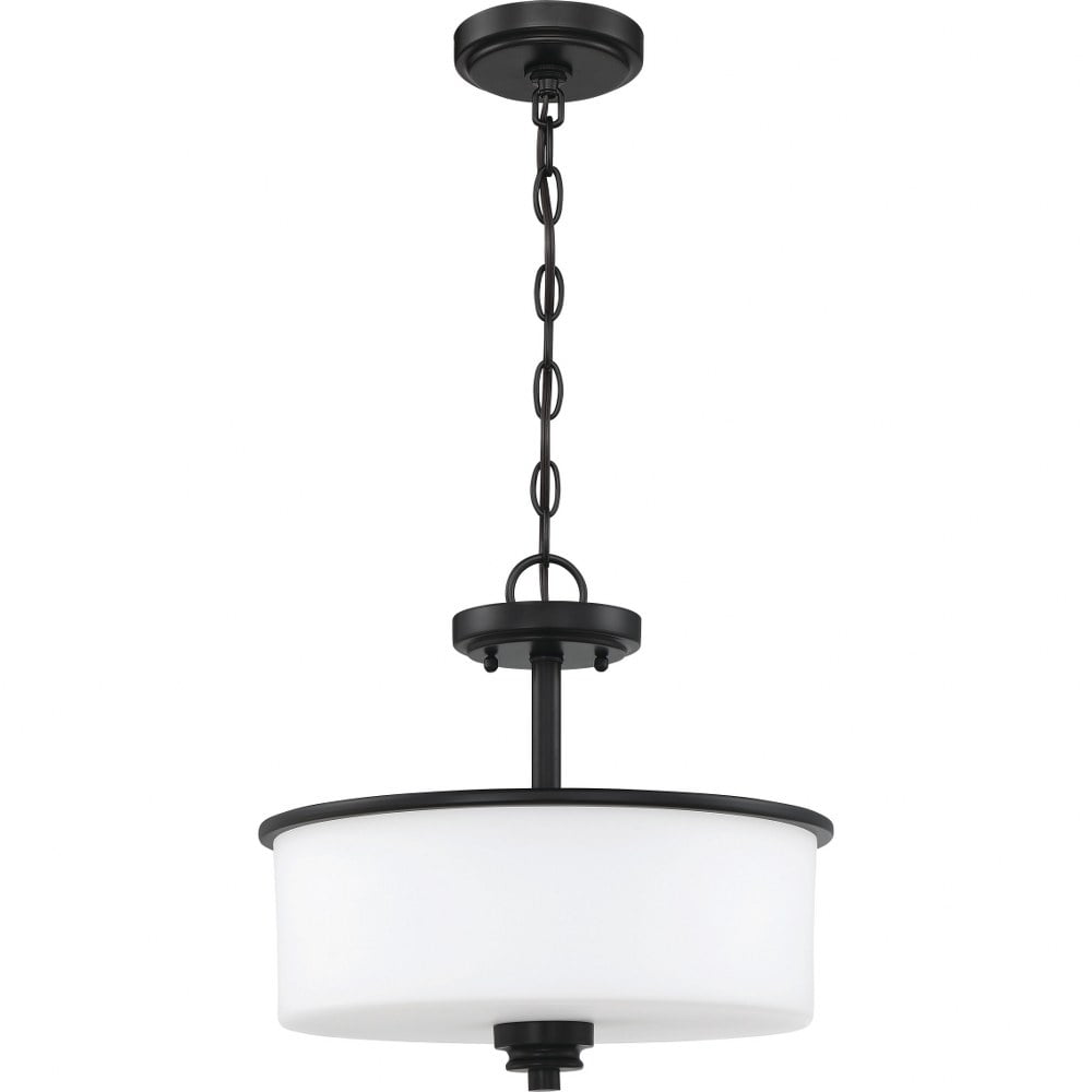 Flat Black and Glass Drum Chandelier with Polished Nickel Finish
