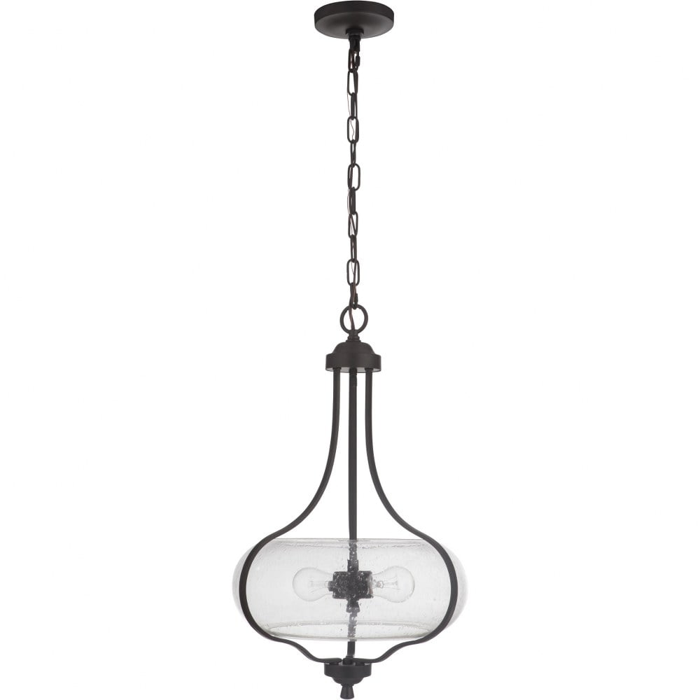 Serene Espresso 2-Light Pendant with Clear Seeded Glass and Polished Nickel
