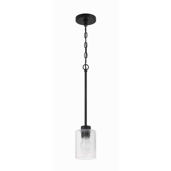 Craftmade - Lyndsey 1 Light 20.75 in. Flat Black Finish Mini Pendant Light with Clear Textured Glass
