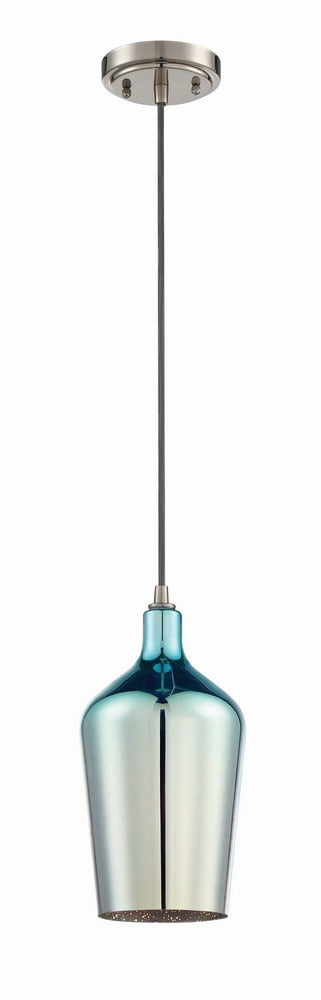 Brushed Polished Nickel Mini Pendant with Burst Glass Shade