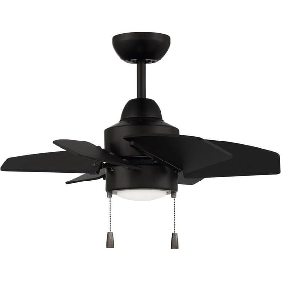 Craftmade PPT24FB6 Propel II 24" Indoor/Outdoor Damp Location Small Ceiling Fan with LED Lights & Pull Chain, 6 ABS Blades, Flat Black
