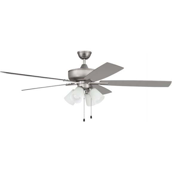 Craftmade S114BN5-60BNGW Super Pro 60" Ceiling Fan with LED Lights & Pull Chain, 5 Reversible Brushed Nickel/Greywood MDF Blades, Brushed Satin Nickel