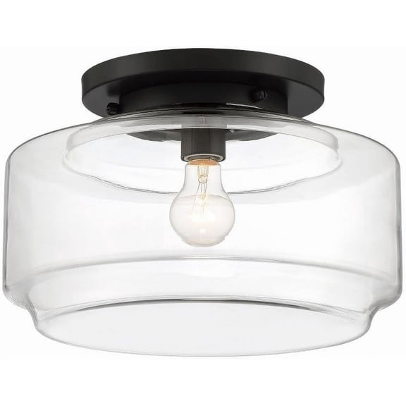 Craftmade X3114-FB Peri Clear Glass Round Flush Mount, 1-Light 60 Watt, 9"H x 14"W, Flat Black