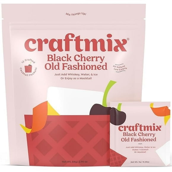 Craftmix Black Cherry Old Fashioned Mix, Makes 12 Drinks, Bourbon and Whiskey Cocktail Mixer, Instant Skinny Cocktail and Mocktail Mix - With Real Fruit - Vegan Low Carb, Low Sugar, Non-GMO
