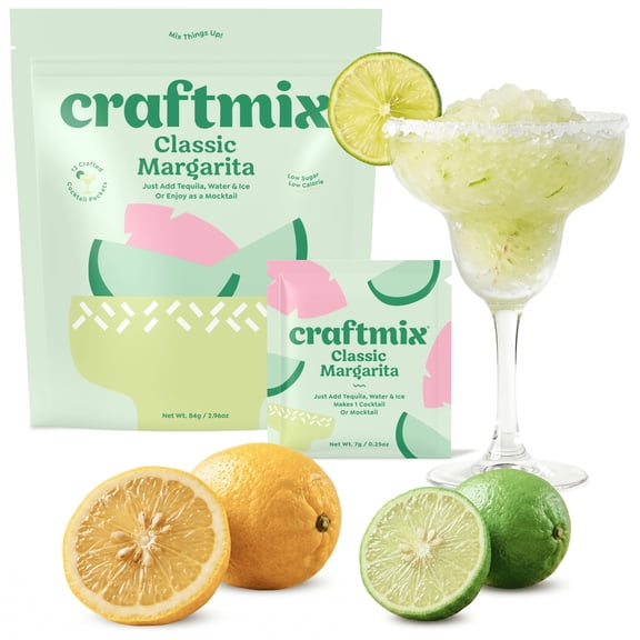 Craftmix Classic Margarita, Makes 12 Drinks, Skinny Margarita Cocktail Mixers - Mocktail Drink Mixers - Made With Real Fruit - Vegan Low-Carb, Low-Sugar, Non-GMO, Dairy Free, Gluten Free, Easy to Mix