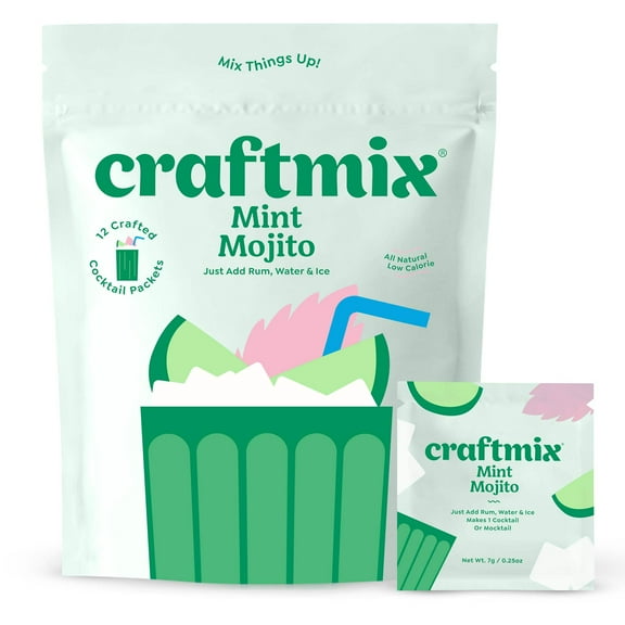 Craftmix Mint Mojito, Makes 12 Drinks, Rum Cocktail Mixers, Instant Skinny Cocktail and Mocktail Mix - Made With Real Fruit - Vegan Low-Carb, Low-Sugar, Non-GMO, Dairy Free, Gluten Free, Easy to Mix