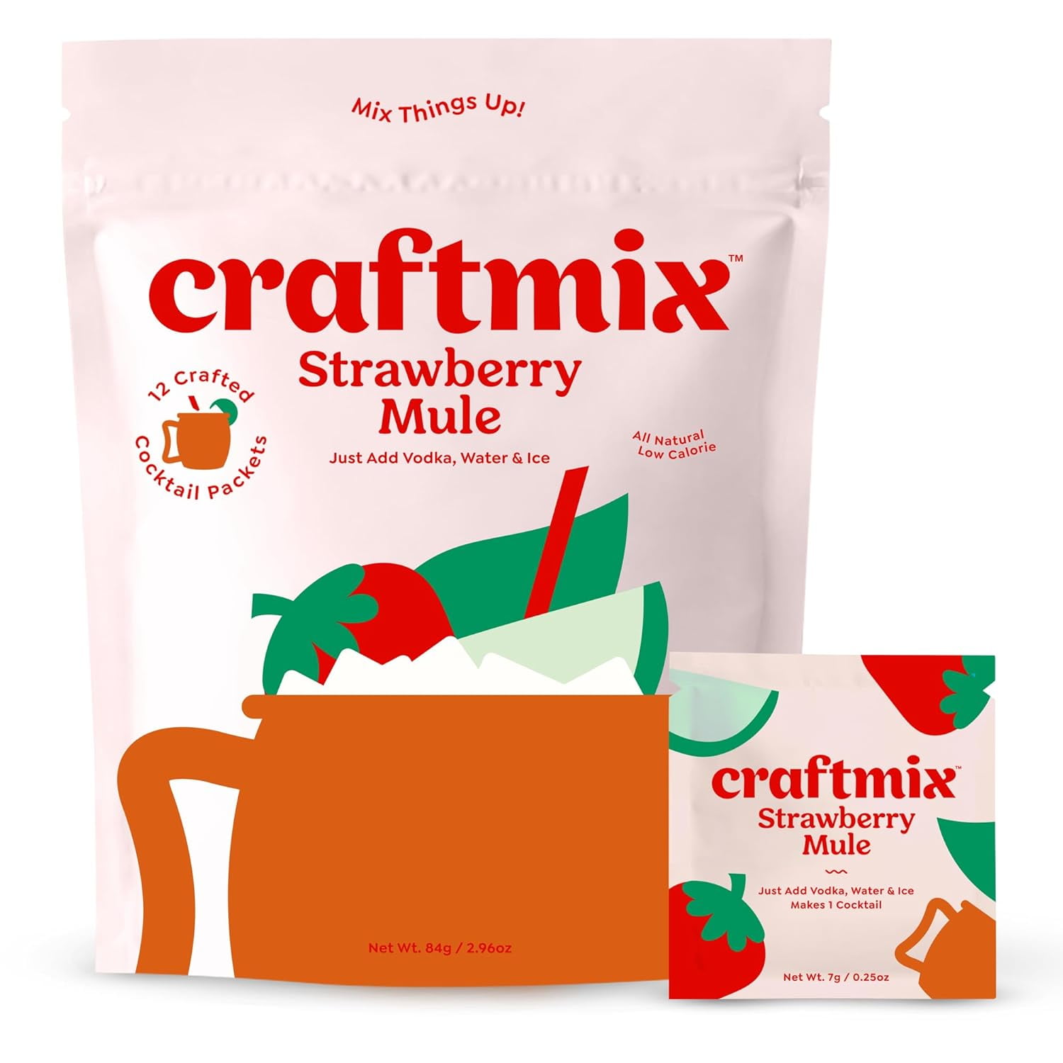 Craftmix Cocktail Mixers, Strawberry Mule with Lime & Ginger, 12 Pack