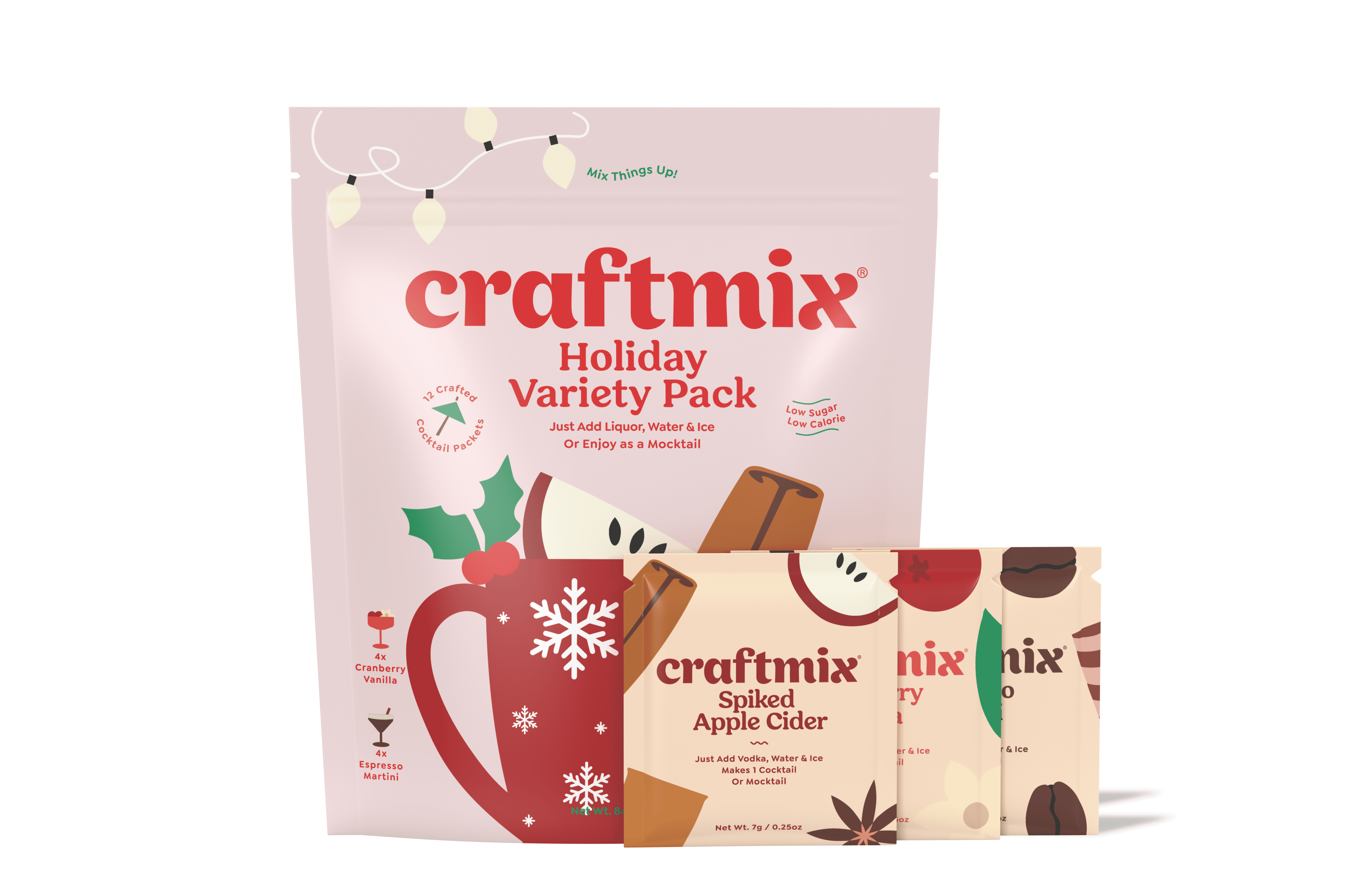 Craftmix Holiday Variety Pack, Makes 12 Drinks, Skinny Cocktail Mixers, Mocktails Non-Alcoholic Drinks - Made With Real Fruit - Vegan Low-Carb, Low-Sugar, Non-GMO, Dairy Free, Gluten Free