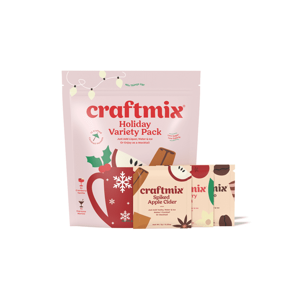 Craftmix Holiday Variety Pack, Makes 12 Drinks, Skinny Cocktail Mixers, Mocktails Non-Alcoholic Drinks - Made With Real Fruit - Vegan Low-Carb, Low-Sugar, Non-GMO, Dairy Free, Gluten Free