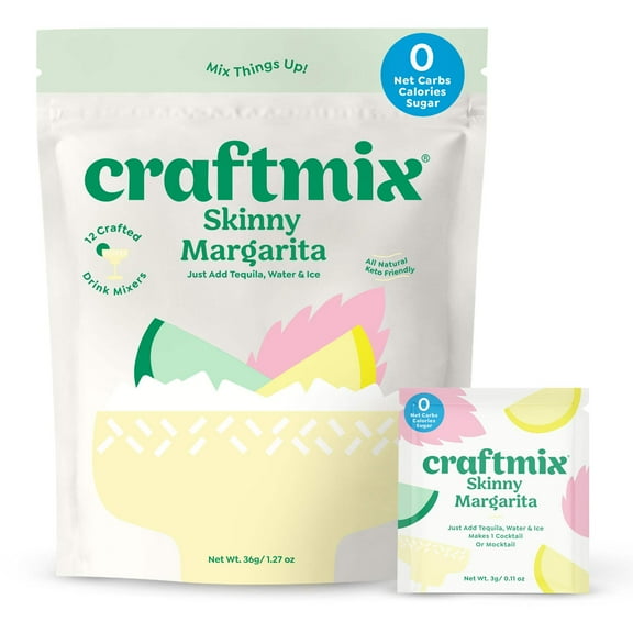 Craftmix Skinny Margarita Cocktail Mixers - Makes 12 Drinks - Zero Sugar, Zero Net Carbs, Zero Calories Mocktail Drink Mixers - Real Fruit - Vegan, Non-GMO, Dairy Free, Gluten Free