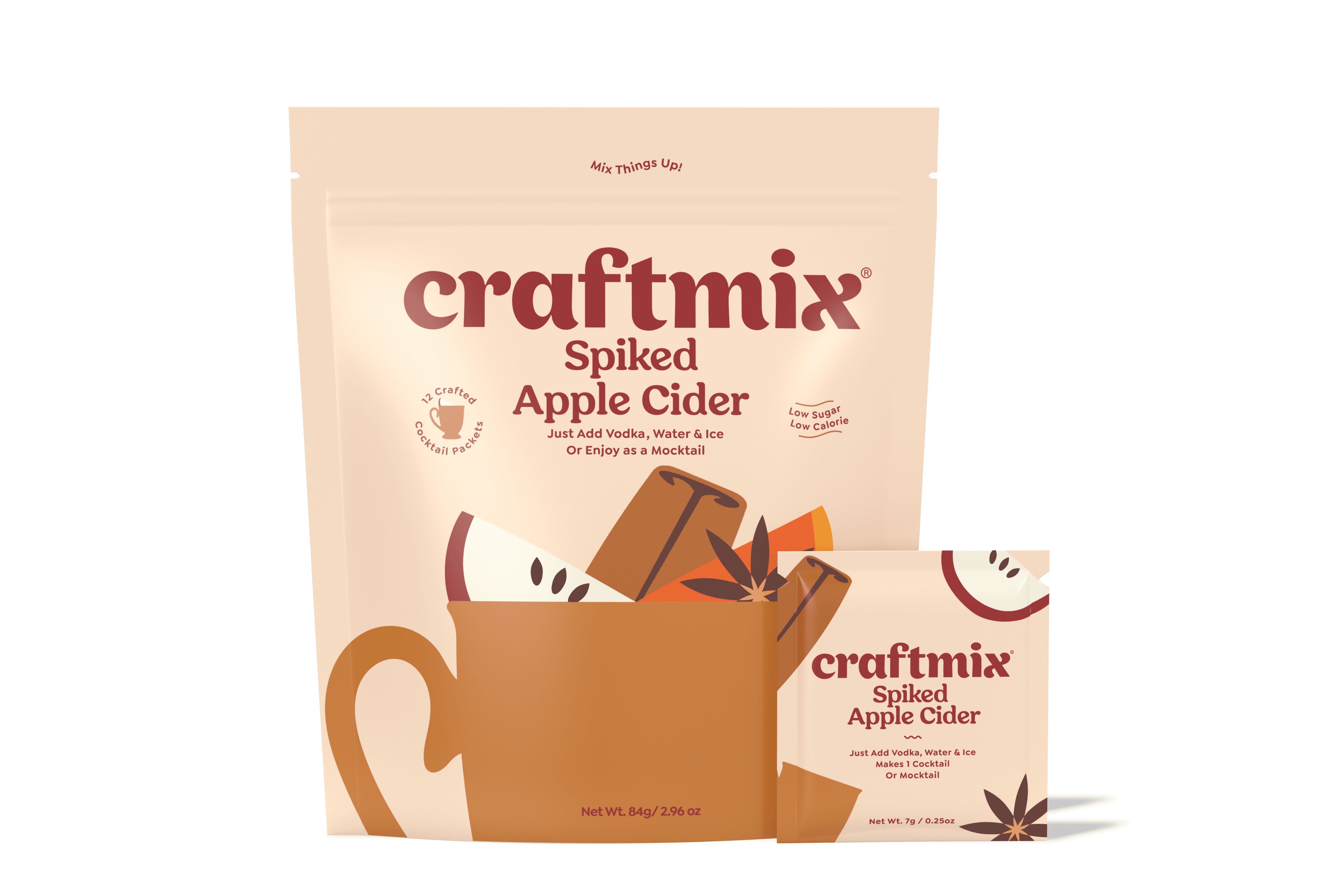 Craftmix Spiked Apple Cider, Makes 12 Drinks, Skinny Cocktail Mixers, Mocktails Non-Alcoholic Drinks - Made With Real Fruit - Vegan Low-Carb, Low-Sugar, Non-GMO, Dairy Free, Gluten Free