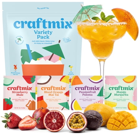 Craftmix Variety Pack, Makes 12 Drinks, Skinny Cocktail Mixers, Mocktails Non-Alcoholic Drinks - Made With Real Fruit - Vegan Low-Carb, Low-Sugar, Non-GMO, Dairy Free, Gluten Free, Easy to Mix
