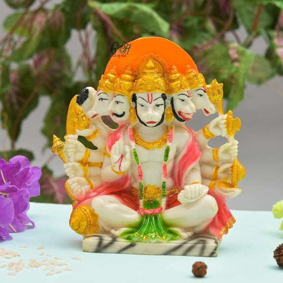Craftn Love Handicraft Polyresin Panchmukhi Hanuman Ji Murti Statue, Bajrang Bali Idol Figurine Sculpture for Pooja, Design 4