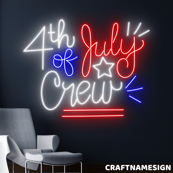 Craftnamesign 4th Of July Crew Neon Sign, Happy Independent Party Wall Decor
