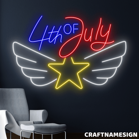Craftnamesign 4th Of July Neon Sign, Independence Wall Decor, USA Patriotic Wall Art