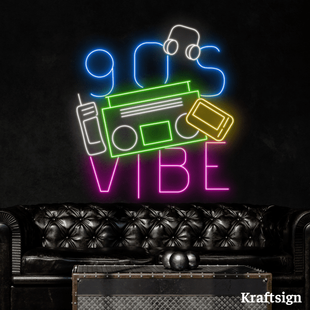 Craftnamesign 90s Vibes Neon Sign, Bar Club LED Signs, Vintage Style Decor