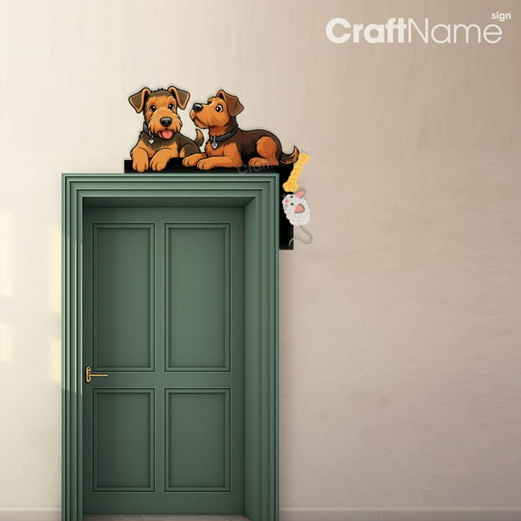 Craftnamesign Airedale Terrier Dog Metal Door Corner, Bedroom Door Decoration, Pet Lover Gifts