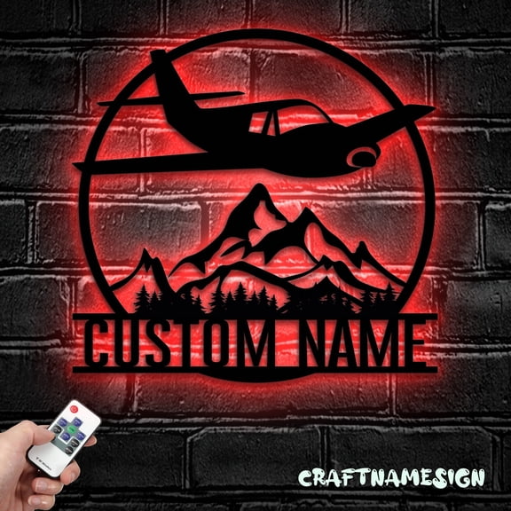 Craftnamesign Airplane Metal Wall Art LED Light, Pilot Gifts, Airplane Home Decor