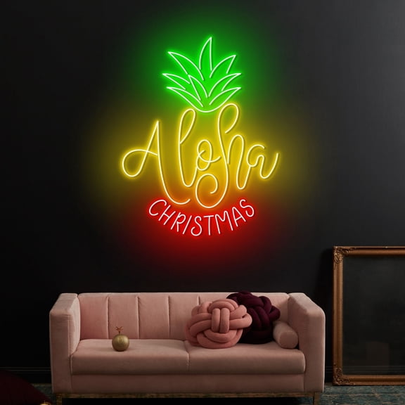 Craftnamesign Aloha Christmas LED Light Decor, Pineapple Fruit Christmas Neon Sign Wall Art
