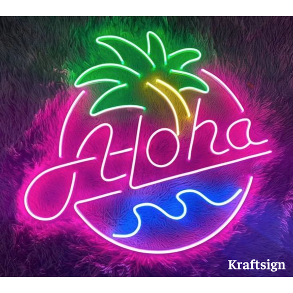 Craftnamesign Aloha Neon LED Light Signs 20" x 18" For Beach Club Bedroom Decoration