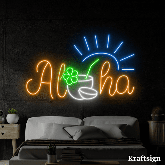 Craftnamesign Aloha Neon LED Sign, Beach Club LED Sign, Summer Vibes Decor