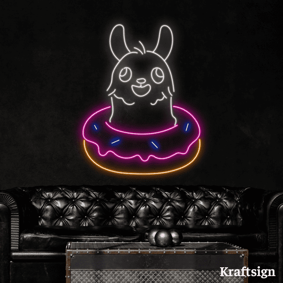 Craftnamesign Alpaca Donut Neon Sign, Donut Shop Decor, Nursery Wall Art