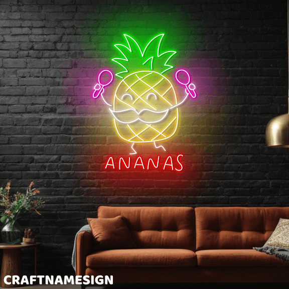 Craftnamesign Ananas Mexico Neon Light Wall Sign, Pineapple Juice LED Wall Decor
