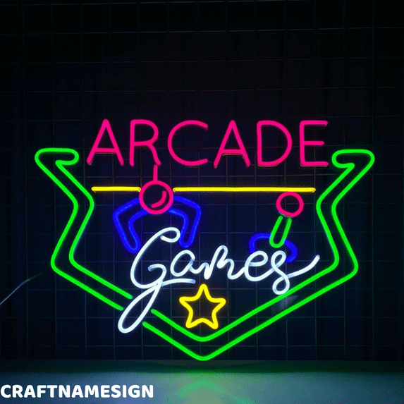 Craftnamesign Arcade Game Neon Sign, Game Machine Wall Sign, Game Zone Wall Decor