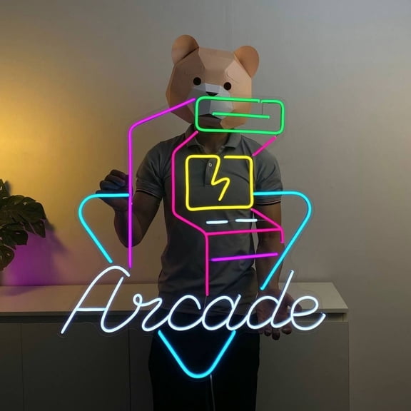 Craftnamesign Arcade Machine Neon Sign Wall Art, Arcade Game Room Led Light Signage Decor