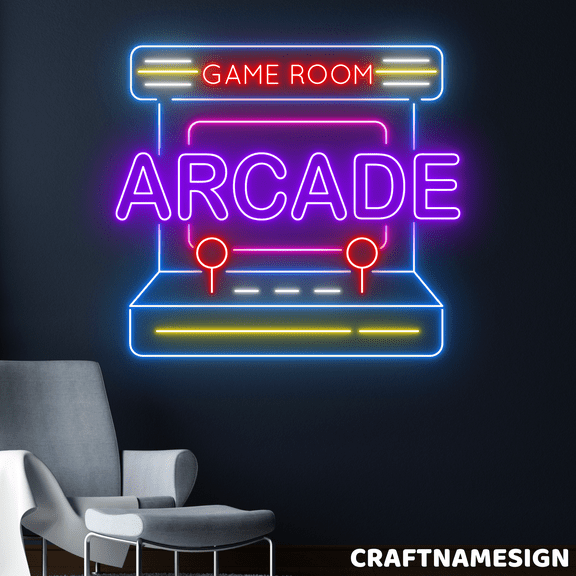 Craftnamesign Arcade Neon Sign, Game Room Wall Art, Game Central Wall Decor