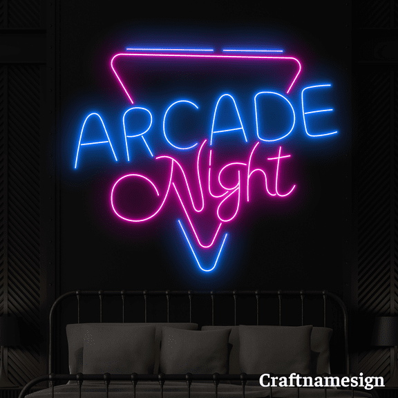 Craftnamesign Arcade Night Neon Sign for Arcade Zone Game Room Casino Wall Art