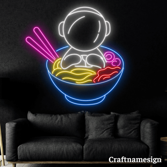 Craftnamesign Astronaut In Ramen Bowl Neon Sign for Ramen Restaurant Wall Decor