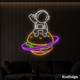 thumbnail image 1 of Craftnamesign Astronaut Sit On Planet Neon Sign, Burger Shop LED Signage, 1 of 4