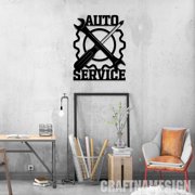 Craftnamesign Auto Service Metal Wall Art LED Light, Custom Garage Sign, Workshop Sign