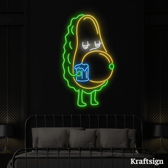 Craftnamesign Avocado Drunk Neon Sign, Beer Club LED Sign, Beer Shop Decor