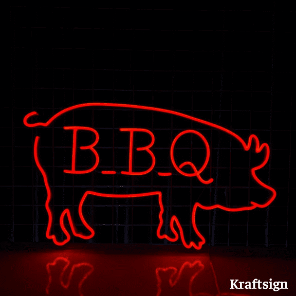 Craftnamesign BBQ Neon Sign, Pig LED Sign, BBQ Grill Restaurant Decor