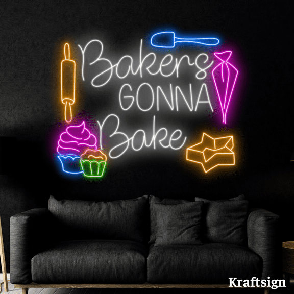 Craftnamesign Bakers Gonna Bake Neon Sign, Bakery LED Sign Cakes Shop Decor